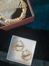 DOREMI-pendientes de aro de bambú de acero inoxidable, personalizables, con nombre, estilo bambú, con palabras llamativas