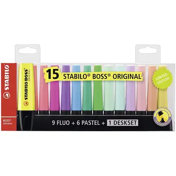 

BOSS ORIGINAL Desk-Set - 15 colors assorted 9 Neon + 6 PastelSTABILO11.23