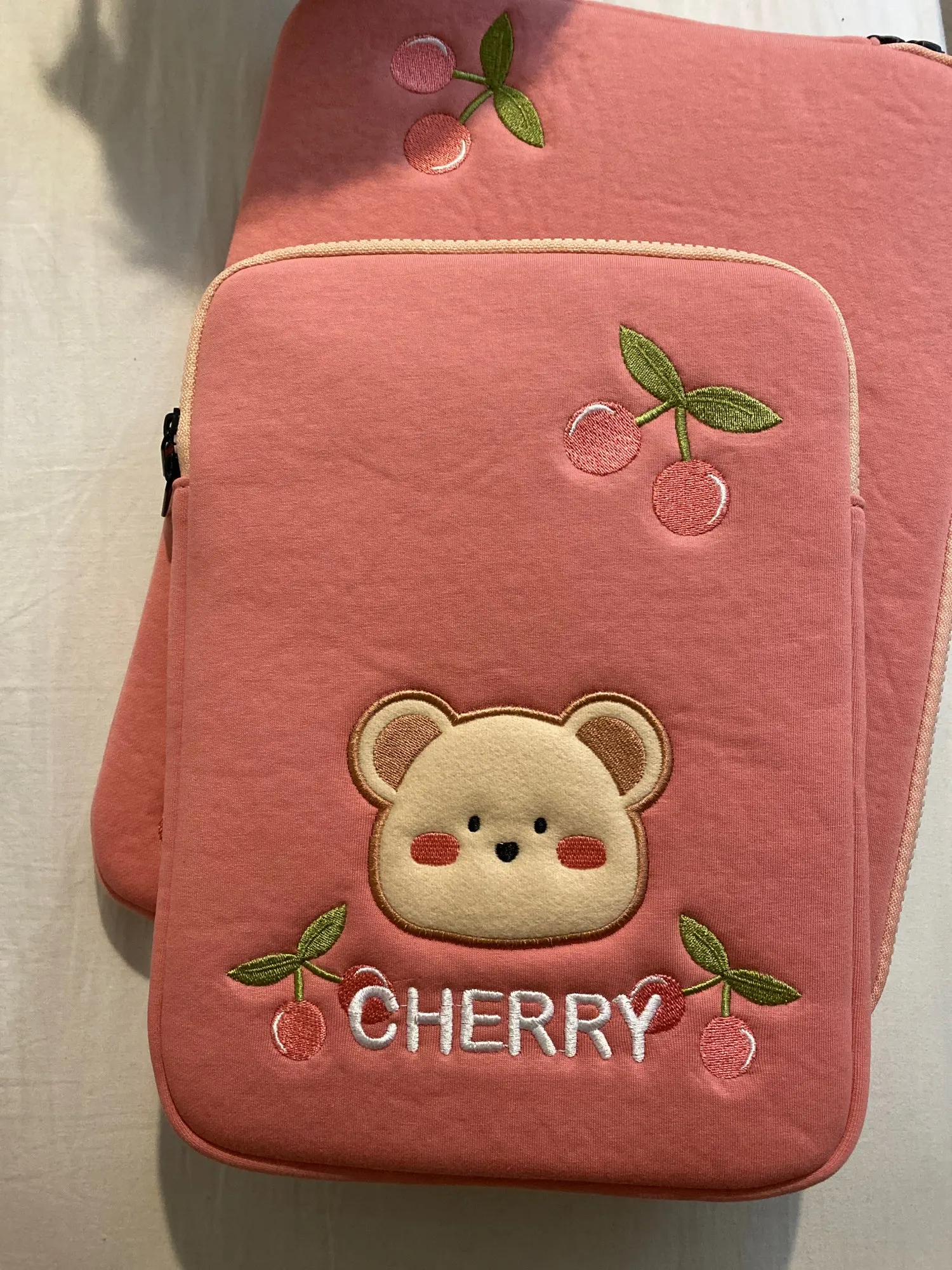 13.3 inch  • Handmade •  perfect gift tablets and iPad Air and pro•  11 Cute Soft pink Cherry Sleeve cherry bear Bag for Laptops