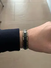 FINE4U B068-Pulseras de salud y brazaletes de acero inoxidable 316L para hombre, pulsera magnética saludable, joyas para cuidado de la salud, color negro