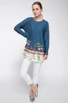 

DeFacto Woman Blue Color Floral Prints Blouse Female Loose Long Polka Dot Tunic Tops Female Blouse-J4436AZ18HS