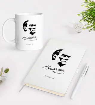 

Personalized Ataturk Themed White Notebook Pen Mug Seti-24