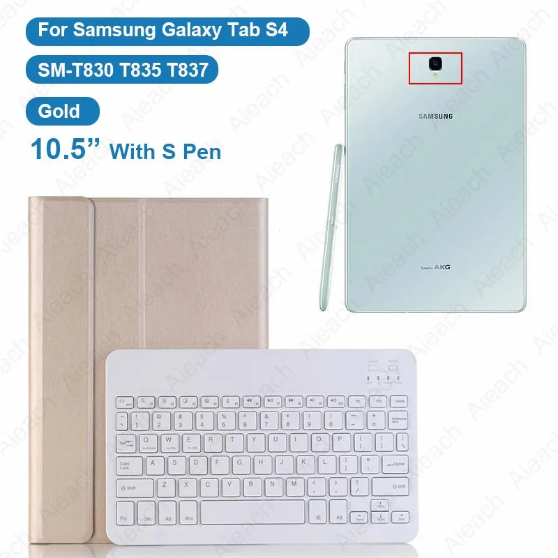 Чехол для samsung Galaxy A 10,1 8,0 A 10,5 чехол s Беспроводной Bluetooth клавиатура полное покрытие для samsung S5e S4 чехол - Цвет: Samsung S4 Gold
