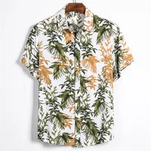 ?50% clearance sale?Leaf printed Shirt Men Short Sleeve Button Shirt Summer Hawaiian Shirt Male Casual Printed Beach Shirts
