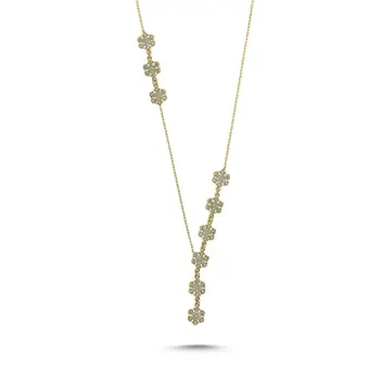 

Angemiel 925 Silver Zircon Cubic Zirconia Snowflake Y Necklace-Gold Plated