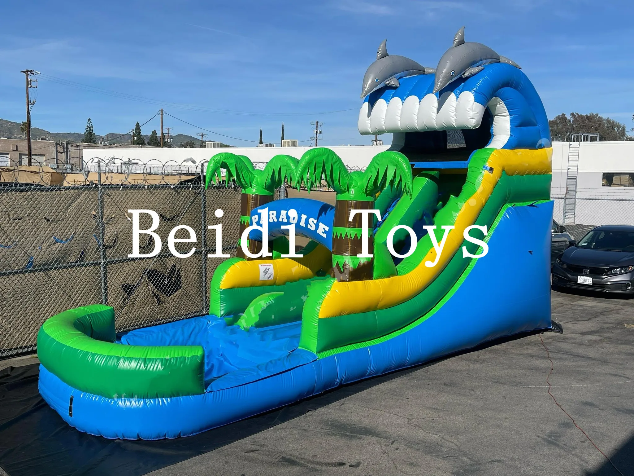 Factory direct home back garden inflatable castle pool slide combination park