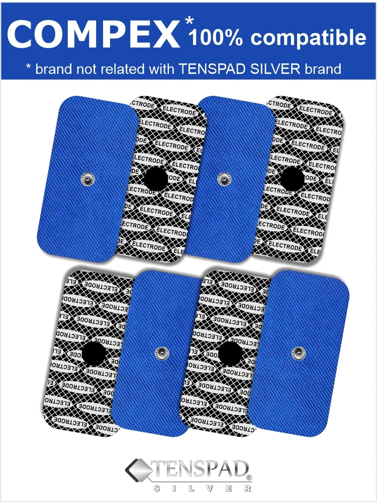Tenspad Silver 8 Elettrodi Per Compex Con Pattern Argento, 50X100Mm Con 1 Connettore A Scatto
