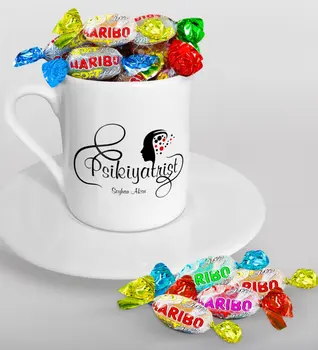 

Personalized Psychiatrist Turkish coffee Cup and Haribo Candy Gift Seti-1