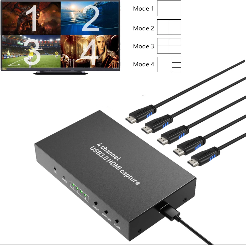4 канальная Карта видеозахвата Y & H USB3.0 1080P 60fps запись захват мульти камеры для