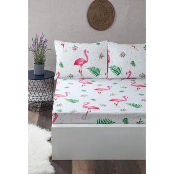 

Double Cotton Fitted Sheets Set Flamingo