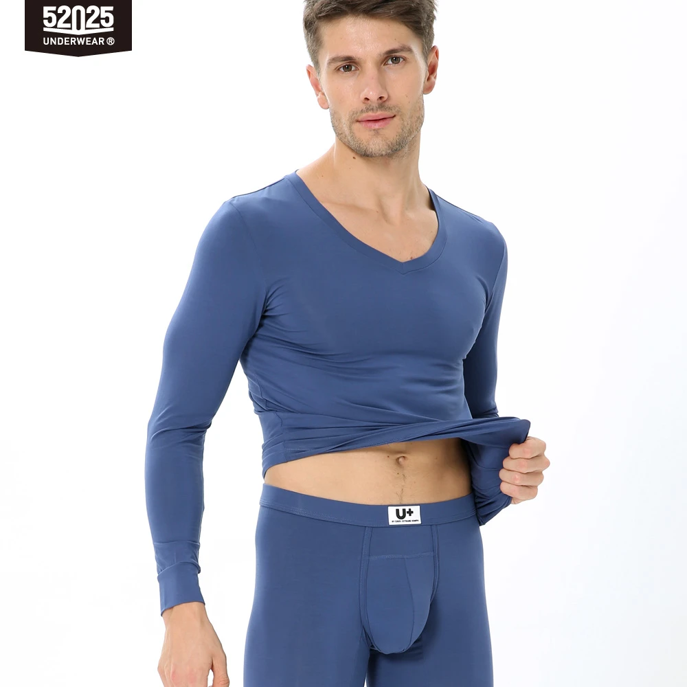 52025 Men Thermal Underwear Silky Soft Modal V-neck Long Johns  Comfortable Base Layer Close Fit Sexy Look Thermals For Men men's thermal underwear sets