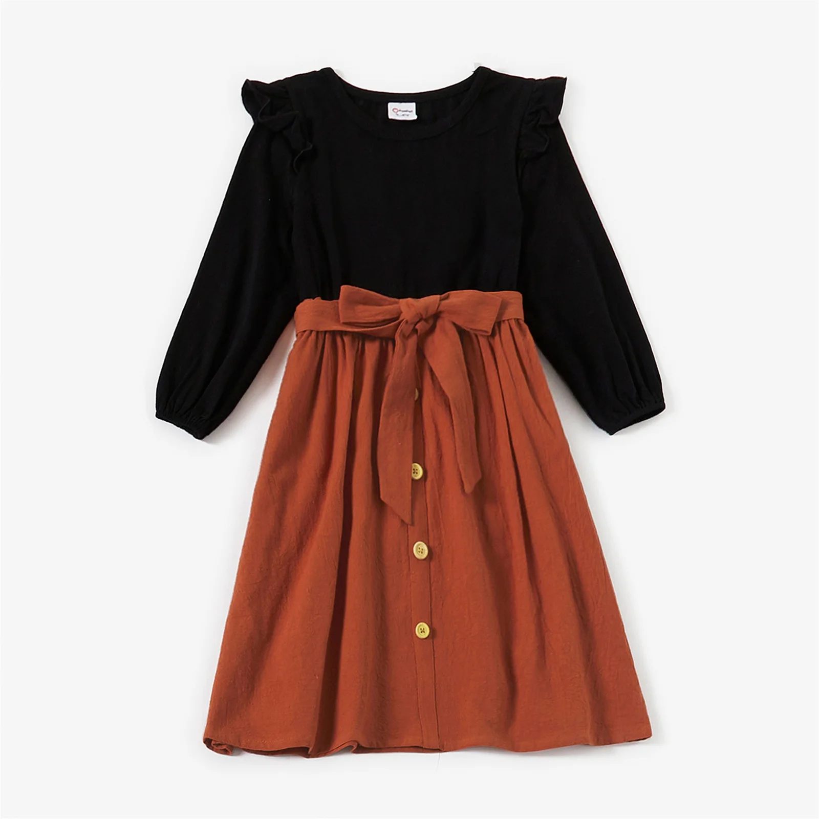 PatPat Family Matching Outfits Couple Outfits Cotton Long-sleeve Splicing Midi Women's and Girl Dresses Black Sweatshirts Sets