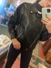 Jacket Women Basic-Coat Moto Aelegantmis Faux-Leather Plus-Size Winter Outerwear Autumn