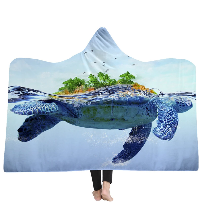 2018-New-Design-Winter-Warm-Fleece-Hooded-Blanket-Sea-Turtle-3d-Printing-Blanekts-Throws-Sherpa-Poncho (1)