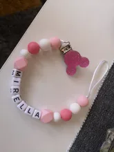 Chupete de silicona de color rosa con nombre personalizado para bebé, chupete de cuentas de ganchillo, soporte para ratón para bebé recién nacido, juguete para bebé, 1 Uds.