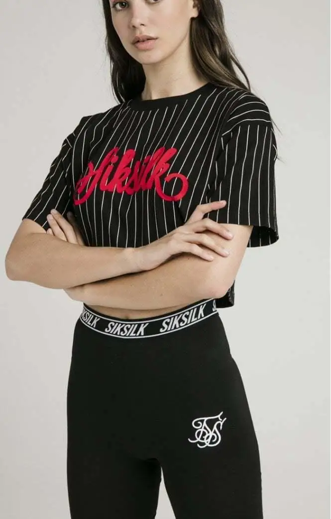 SikSilk негабаритных бейсбольная укороченная Футболка-черная женская футболка