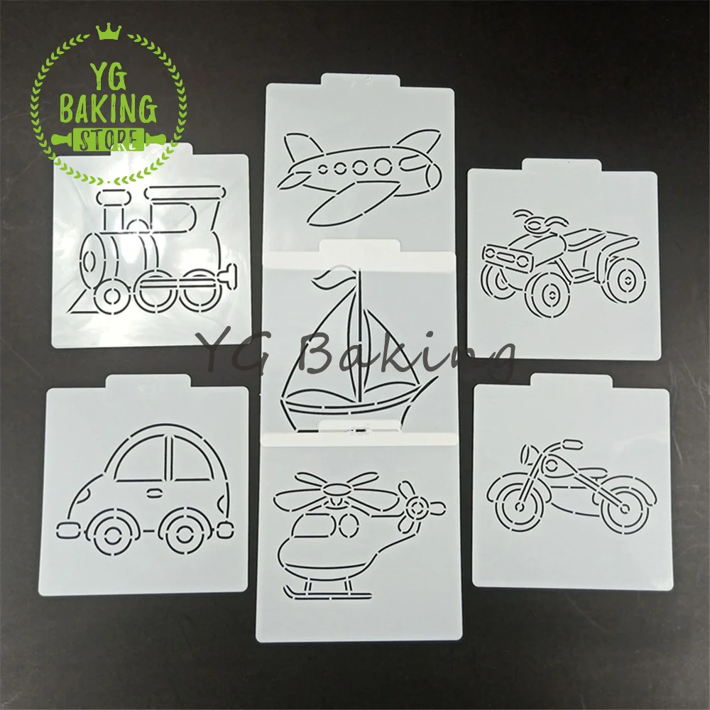 

Dorica 7 Styles Transportation Design Cake Stencils Diy Craft Cookies Mould Cake Decorating Tools Kitchen Accessories Bakeware