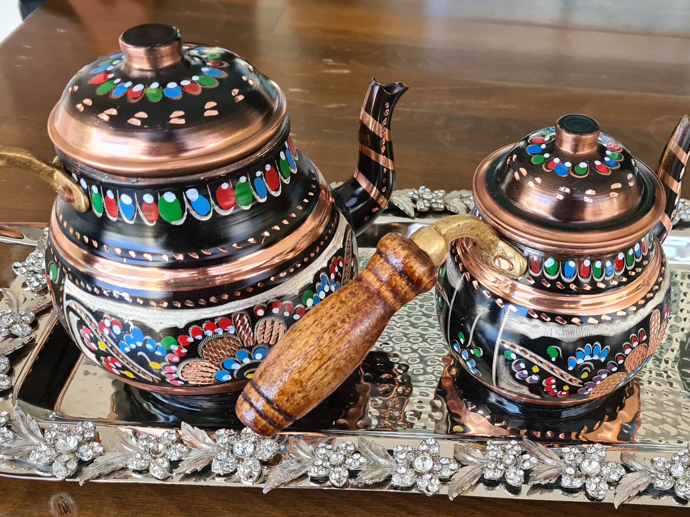 Théière traditionnelle turque en cuivre fait à la main, bouilloire Vintage,  outils de cuisine, service à thé chaud, ensemble en étain, sifflet en acier  inoxydable, tasse de service services à thé theiere 