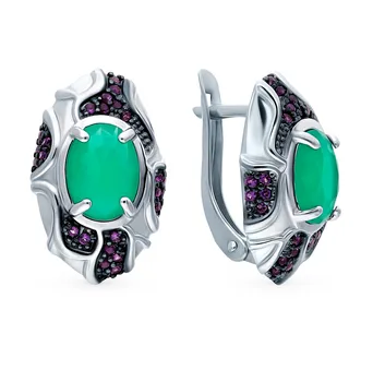 

Silver earrings with cubic zirconia and agate sunlight sample 925