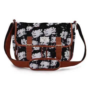 

Betty Boop Noir Bolsos Bandolera, 34 cm, con multiples bolsillos y cremalleras Negro