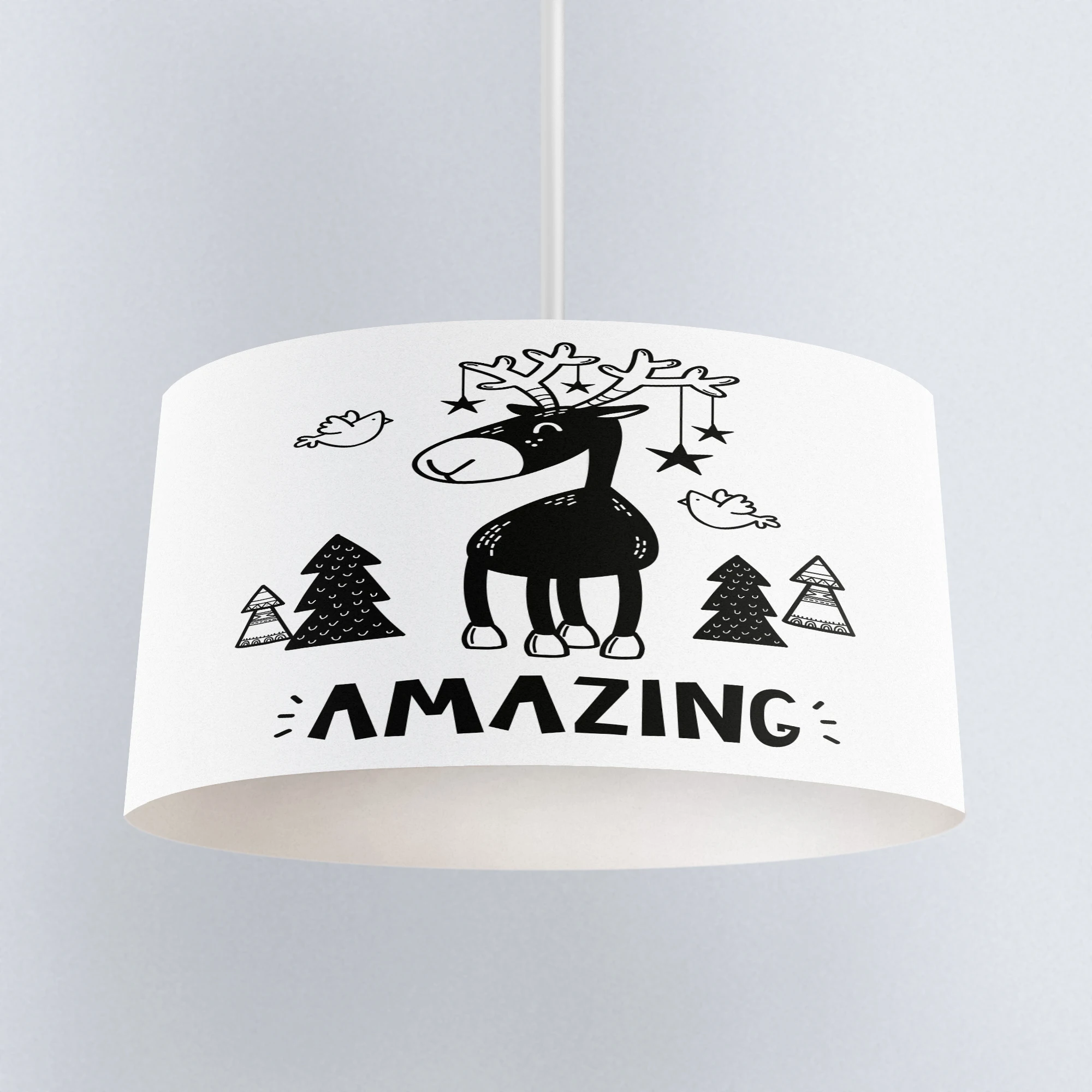 

Else Black White Trees Deer Animals Nordic Print Fabric Kids Chandelier Lamp Drum Lampshade Floor Ceiling Pendant Light Shade