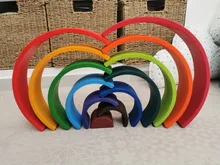 Juguetes de madera en 3D DIY para niños, arcoíris, bloques de construcción, apilador de gran tamaño, creativo, Montessori, juguetes educativos