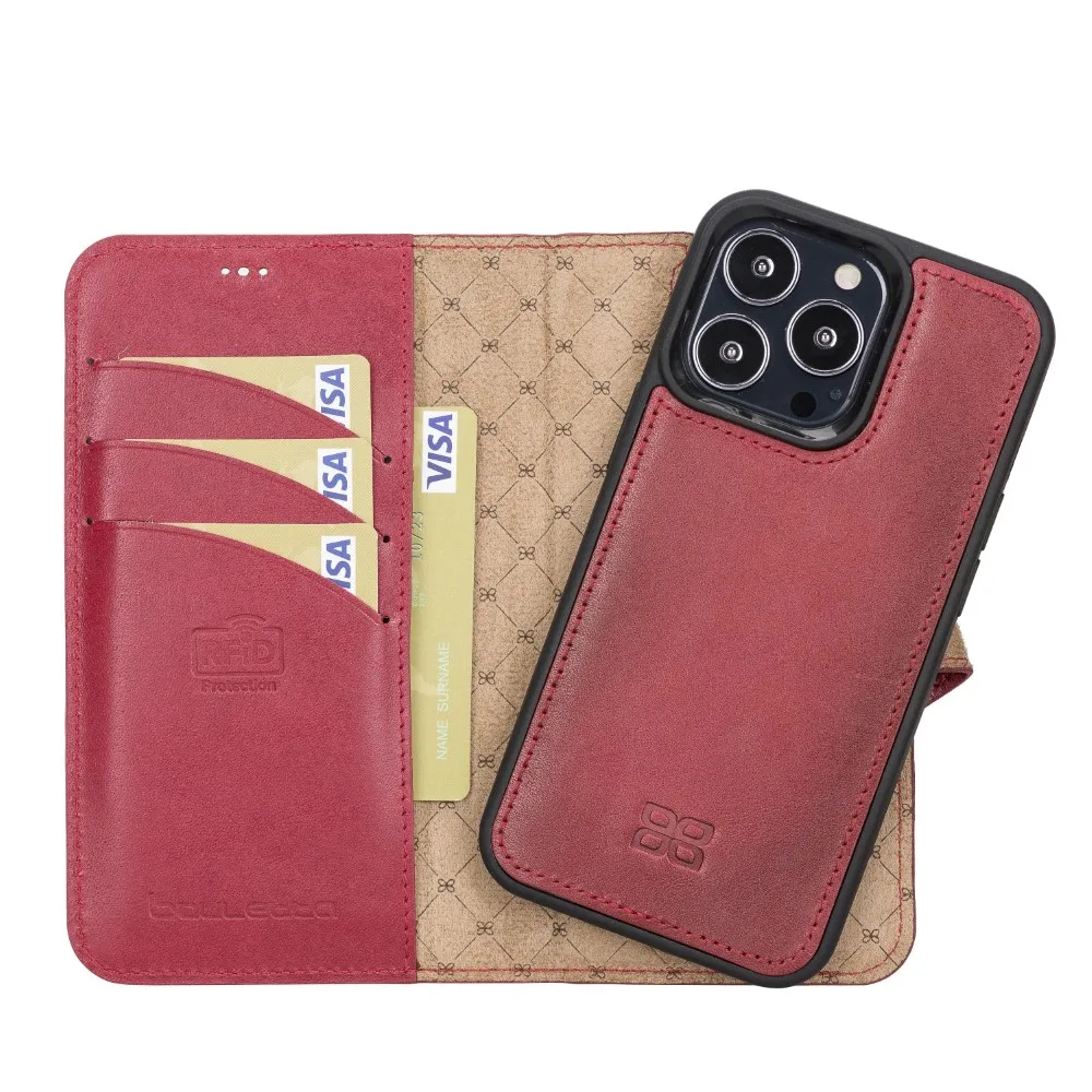 

BOULETTA Genuine Leather Handmade Magnetic Detachable Phone Case for iPhone 13 Pro 6.1" Rfid and Wireless Charging Compatible