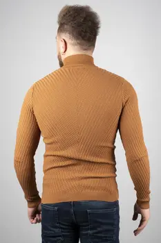 

DeepSEA Camel Mesh Patterned Slimfit Turtleneck Sweater 1808082