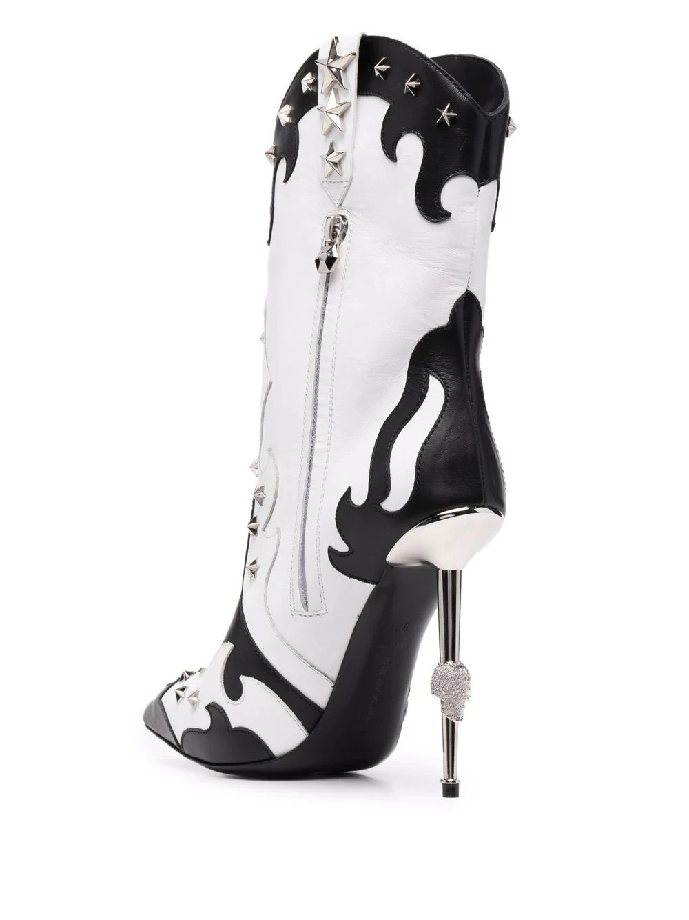Woman Western Cowboy Boots Mid-Calf Boots Leather Partchwork Shoes Ladies Pointed Toe Women's Metal Heels High Heel