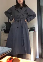 Gabardina larga X holgada de estilo coreano para mujer, abrigo de doble botonadura con cinturón, manto de dama, rompevientos, prendas de vestir de primavera y otoño, color gris