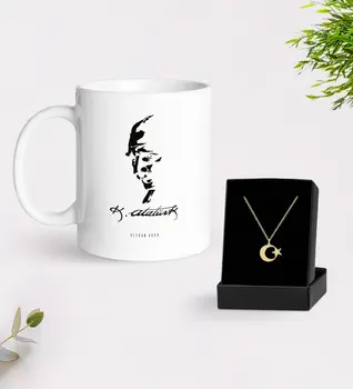 

Personalized Ataturk Themed Mug And Moon Star Necklace Gift Seti-22