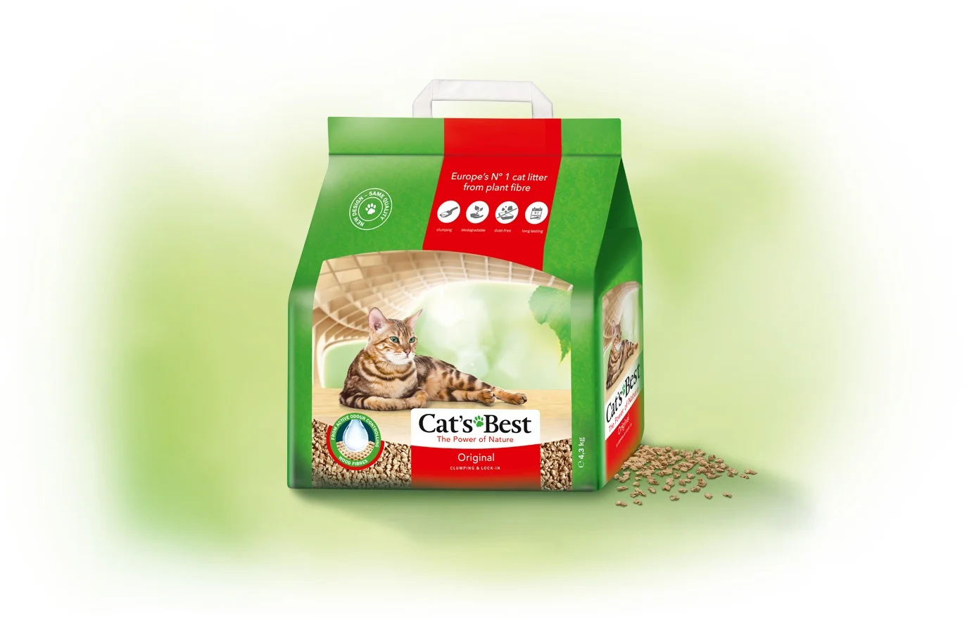 Зеленый Наполнитель Cat's Best Original 10л*4,3кг Древесный комкующийся - Цвет: Зеленый