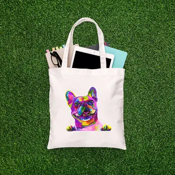 

Angemiel Bag Colorful Smiley Bulldog Dog Picture Shopping Beach Tote Bag