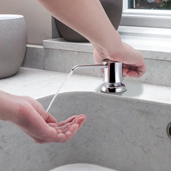 เครื่องจ่ายสบู่เหลว Samodra พร้อมหลอดต่ออุปกรณ์ครัวในตัว Chrome เครื่องจ่ายผงซักฟอกสบู่มือสําหรับห้องครัว 2