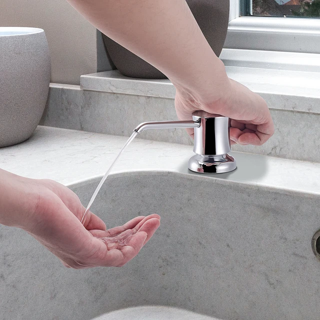 เครื่องจ่ายสบู่เหลว Samodra พร้อมหลอดต่ออุปกรณ์ครัวในตัว Chrome เครื่องจ่ายผงซักฟอกสบู่มือสําหรับห้องครัว 2 เครื่องจ่ายสบู่เหลว Samodra พร้อมหลอดต่ออุปกรณ์ครัวในตัว Chrome เครื่องจ่ายผงซักฟอกสบู่มือสําหรับห้องครัว 2