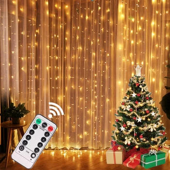 USB 페스툰 스트링 라이트, 페어리 가랜드 커튼 라이트, 크리스마스 라이트, 가정 라마단 장식, 새해 램프