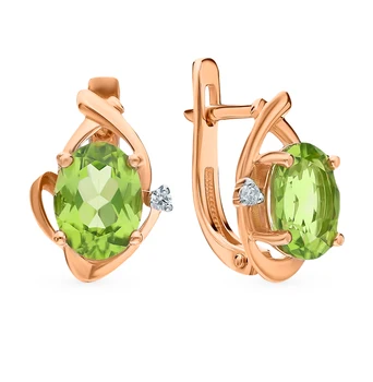 

Gold earrings with хризолитом and cubic zirconia sunlight sample 585 test