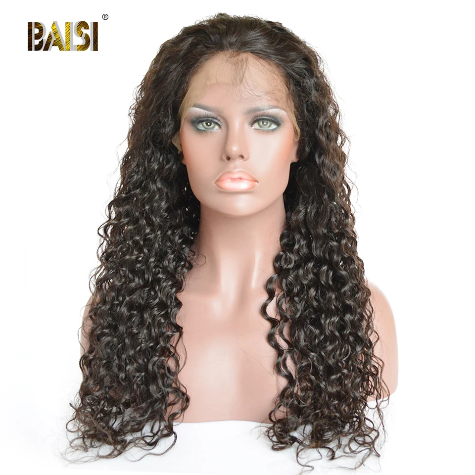 BAISI волосы бразильские волосы парики глубокая волна полные парики шнурка с предварительно сорванным естественным волосом прозрачное кружево человеческие парики
