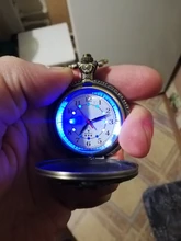 Reloj de bolsillo de cuarzo con esfera Vintage, luminoso, LED, cadena de bronce tallado, tren de vapor, Steampunk, Motor, Retro, FOB, hora