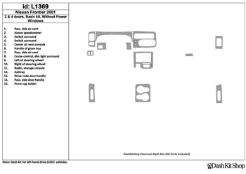 

Interior lining for Nissan Frontier 2001-2001. Set L1369.