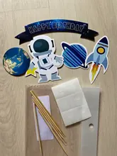1 Set espacio ultraterrestre tema decoración globos para cartel OVNI nave espacial astronauta personalizado colgante bandera niño niños cumpleaños partido favores