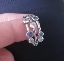 Huitan-anillos de banda estilo Partysu para mujer, 3 filas con piedra redonda de circón Blanco/azul, anillos y joyas para boda para mujer, artículo Simple