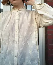 Shirt Blouse Embroidery Beige Collar Ruffles Japanese-Style Boutique Hollow-Out Cotton