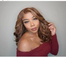 Pelucas de cabello humano brasileño no Remy, postizo de encaje Frontal, 13x4, Color miel