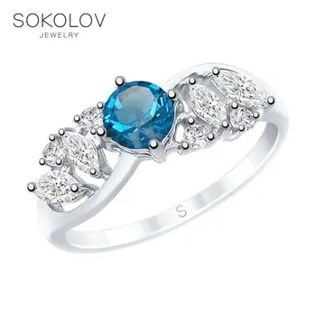 

SOKOLOV ring made of silver with a blue topaz and fianitami fashion jewelry 925 women's male