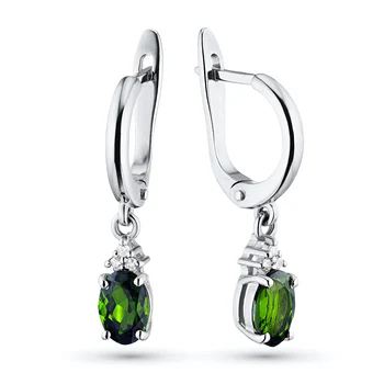 

Earrings in white gold with a diamond and хромдиопсидом нал09с081710