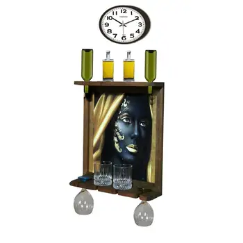 

Wall Clock Wall Art Picture Wooden Wine Rack Bottle Organizer Holders Beer Whiskey Bottle Bar Home Party Kitchen Hall Accessory
