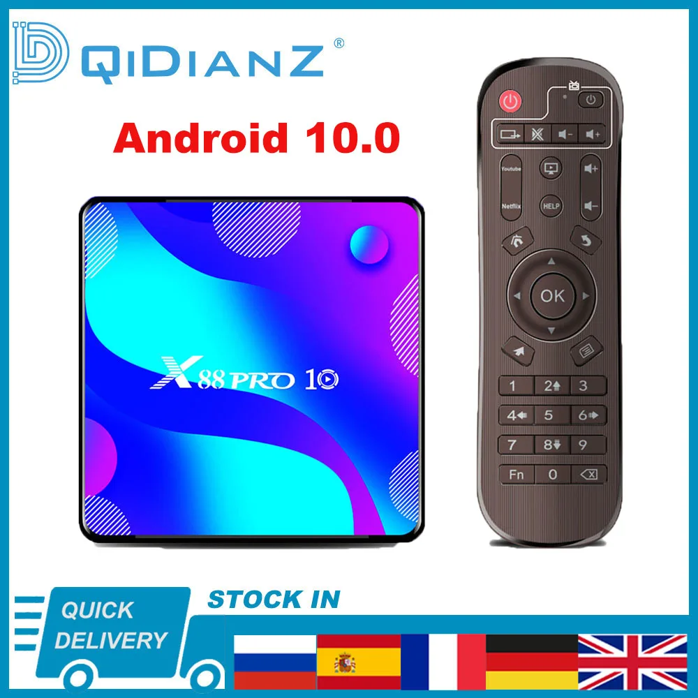 ТВ-приставка X88 PRO 10 Android 0 4K 1080P RK3318 Wi-Fi BT 4 четырехъядерный 64 бит медиаплеер |