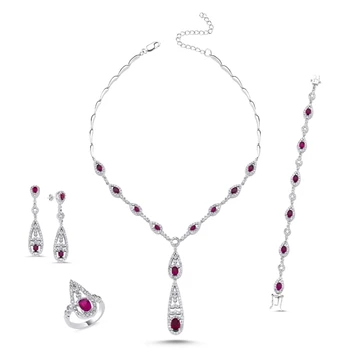 

Silver 925 Sterling Zircon Stone Necklace, Bracelet, Ring and Earrings Set