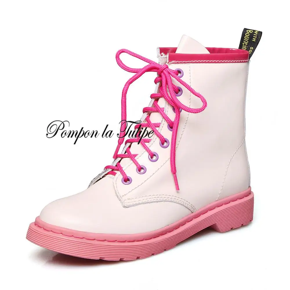 

BHS 9011205 Stylish Mixed Colors Genuine Cow Leather 3.5CM Platform Walking Marching Lace Up Women Fashion Martin Boots